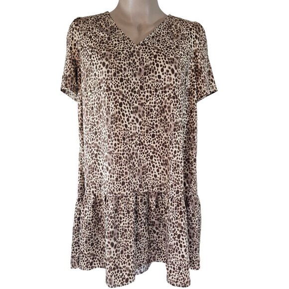 A New Day Women's Size XXL Leopard Print Short Sleeve Ruffle Hem Dress - Picture 1 of 6
